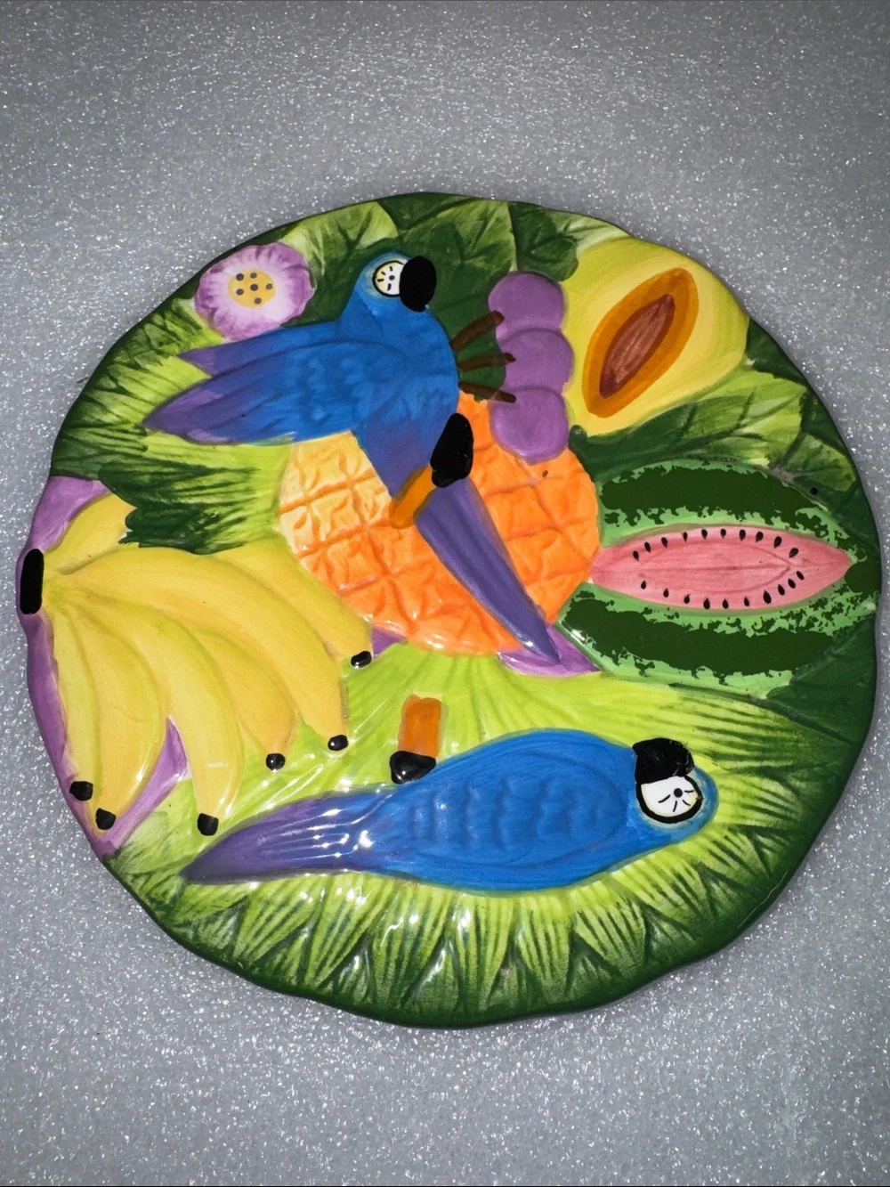 Decorative Blue Parrot Ceramic Bird Plaque - Handpainted Tropical Wall Art/tray